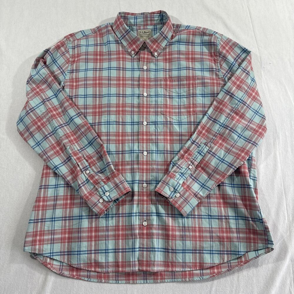 L.L. Bean Mens Scotch Plaid Red Blue Tartan Button Down Shirt Traditional XL